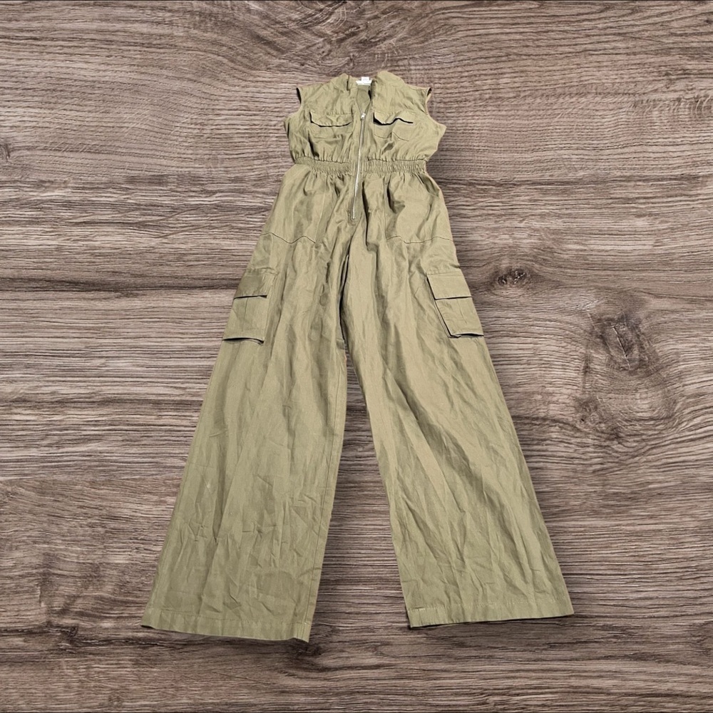 Sincerely Jules Olive Green Sleeveless Zip Front Long Romper  Jumpsuit Small